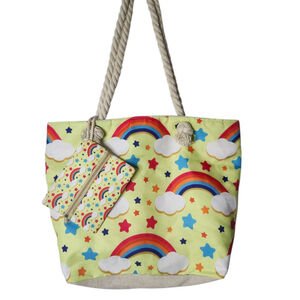 Whimsical Yellow Rainbow Cloud Star Tote Bag